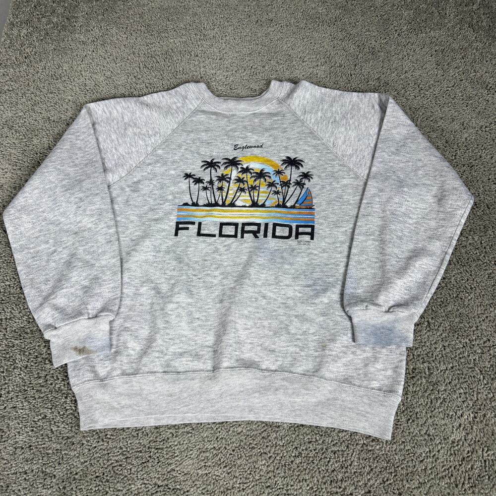 Vintage Sunshine Coverups Sweatshirt Mens XL Gray Englewood Florida Graphic